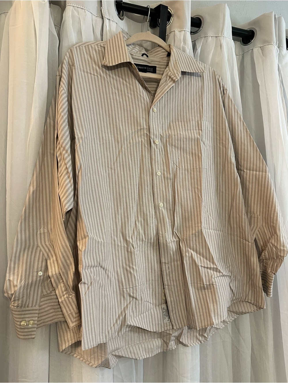Kenneth Cole Classic Striped Button-Down Shirt - Beige/White